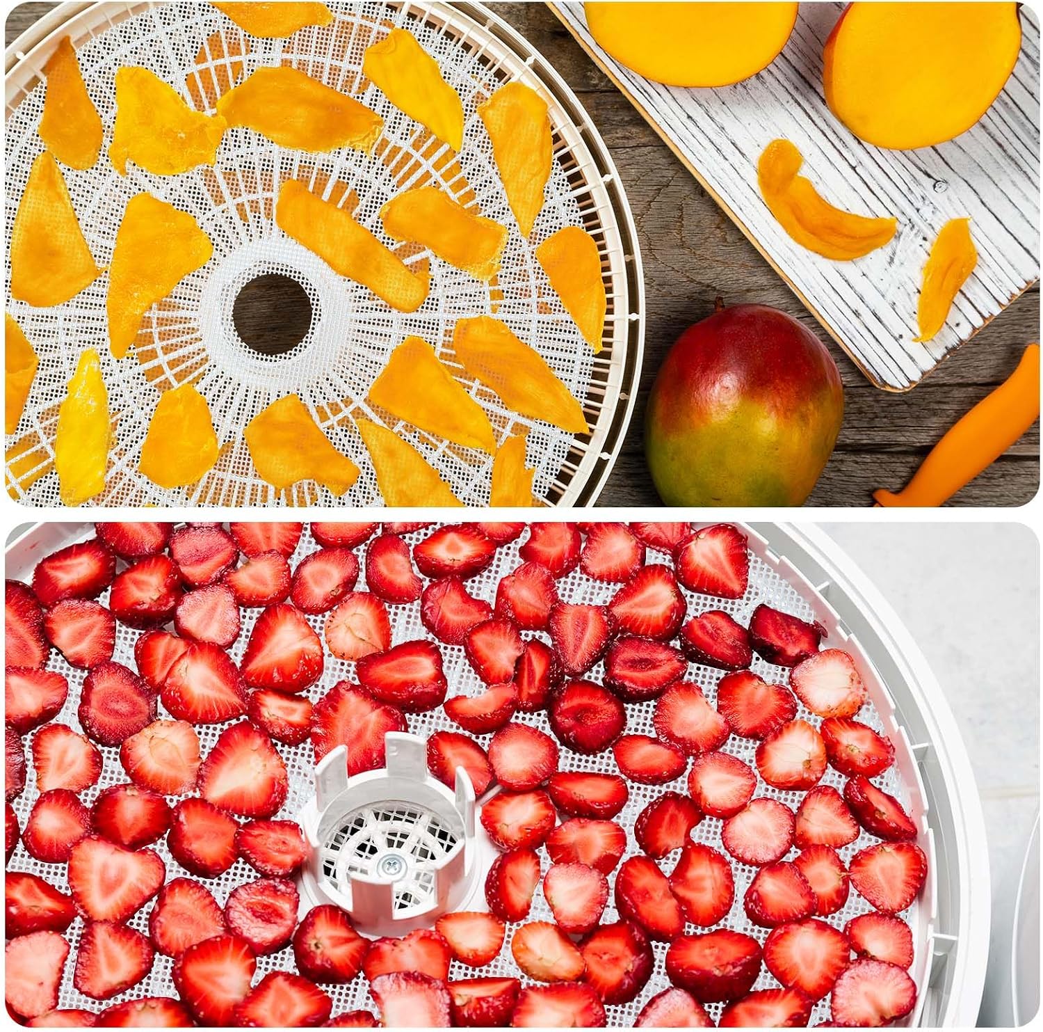 12 Pcs Round Silicone Dehydrator Sheets and Tray with Edges | Reusable Tray Liners for Fruit Meat Beef， Raised Edges