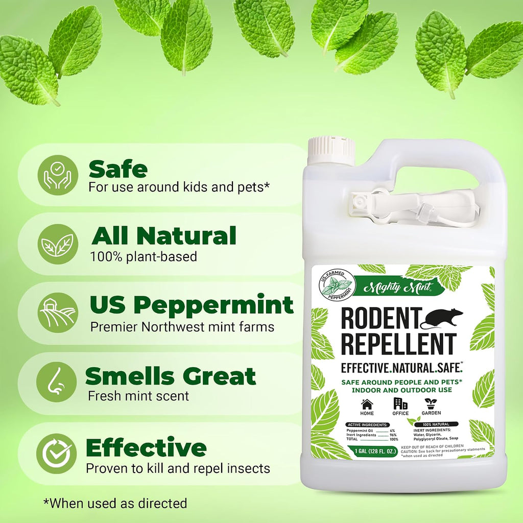 Peppermint Oil Rodent Repellent Spray, 1 Gallon (128 oz) | Natural Indoor & Outdoor Control for Mice and Rats