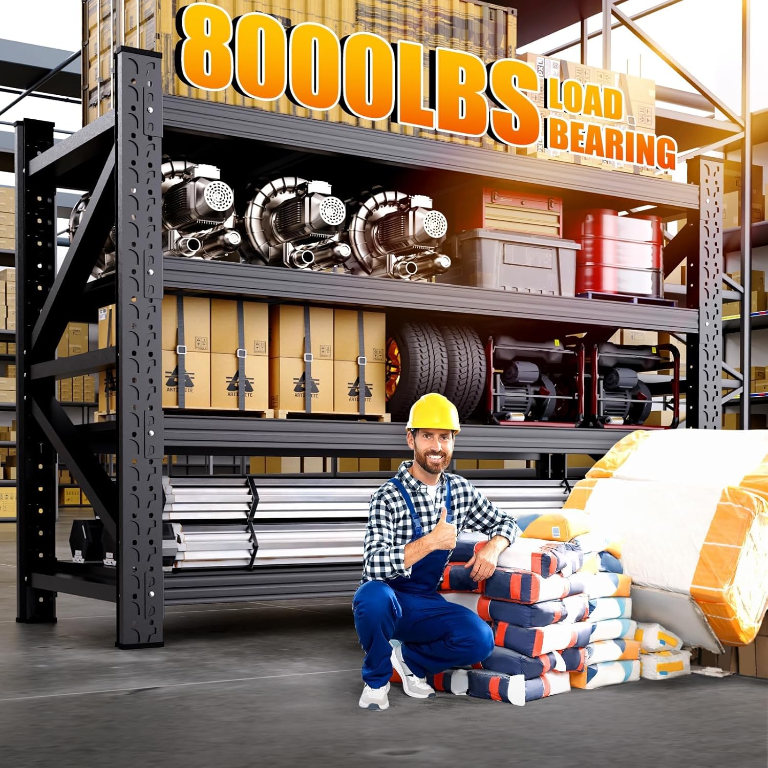 79"W Heavy Duty Storage Shelves, 8000LBS Adjustable Garage Shelving Unit, Rust Proof Large Metal Storage Rack, 24"D x