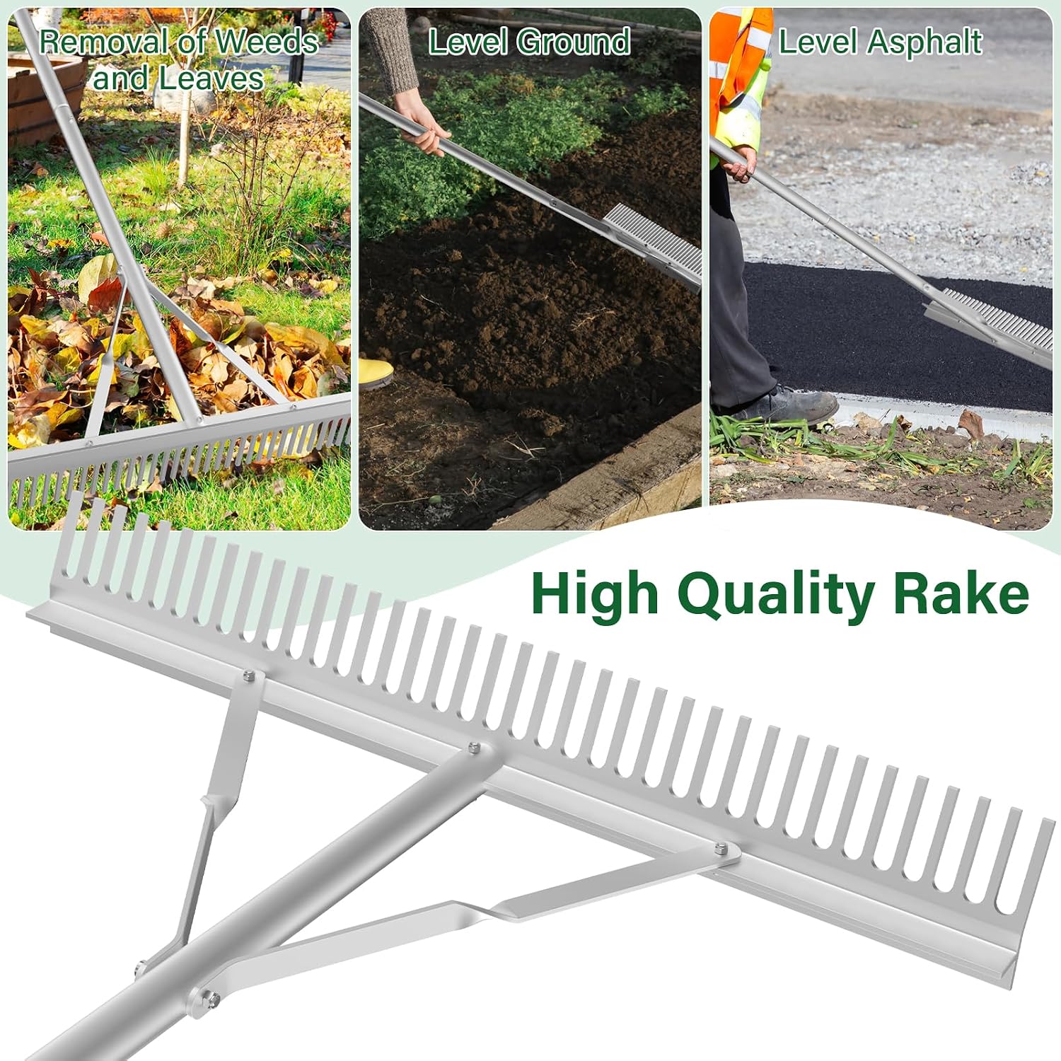 Aluminum Landscape Rake,36 inch Landscape Rake (36" Head X 67" Handle) | Leaf Rake Tool for Loosening Soil,Lawn