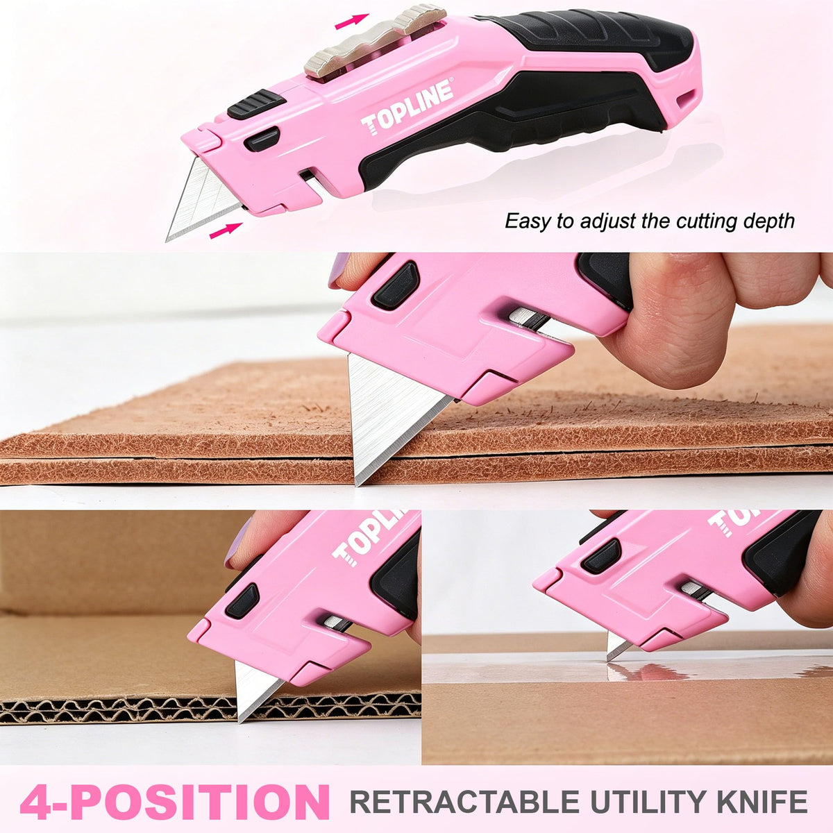 Retractable Pink Utility Knife, Pink Box Cutter for Women