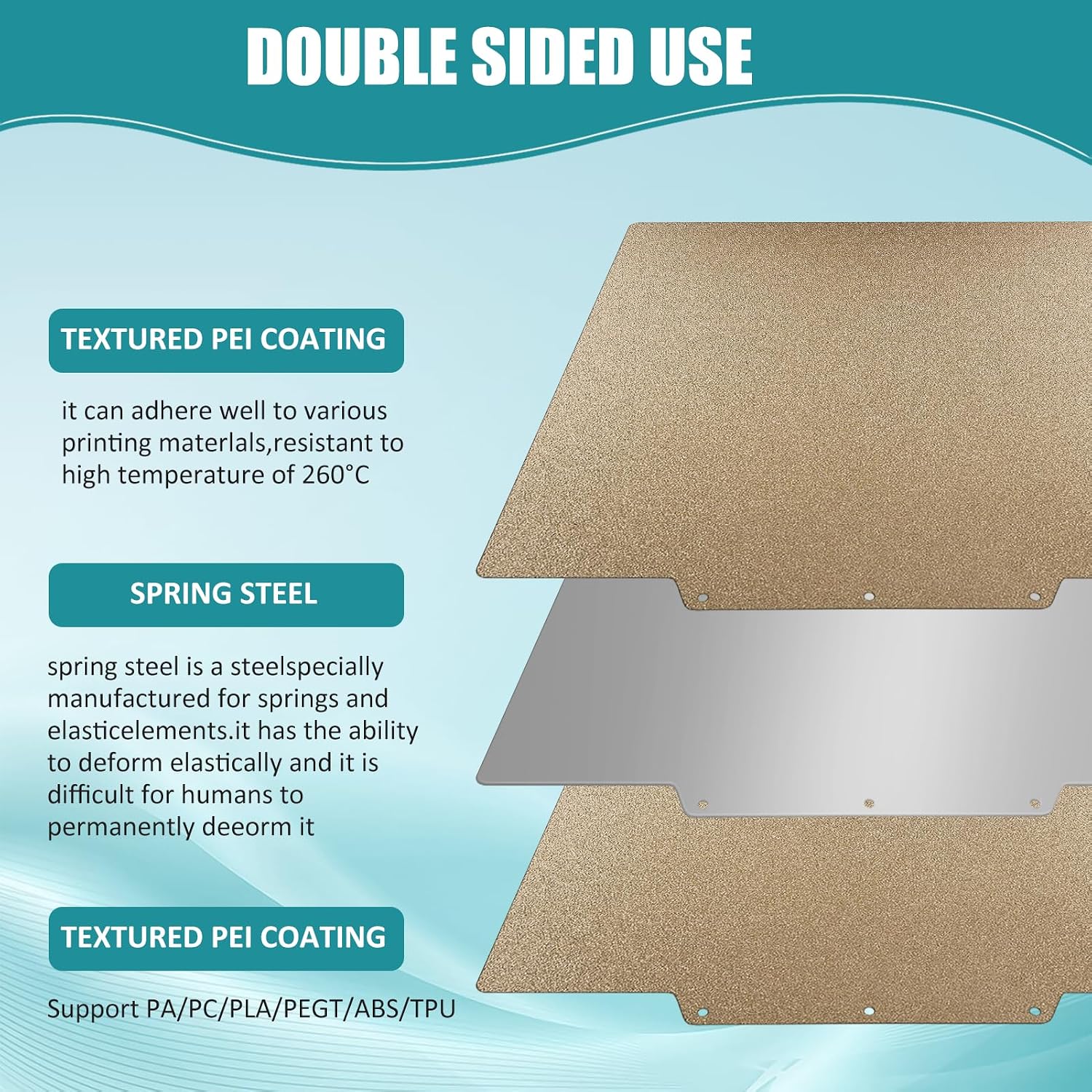 Double Sided AD5M Textured PEI Build Plate, 235 * 235mm | Flexible PEI Spring Steel Sheet, 3D Print Bed Removable