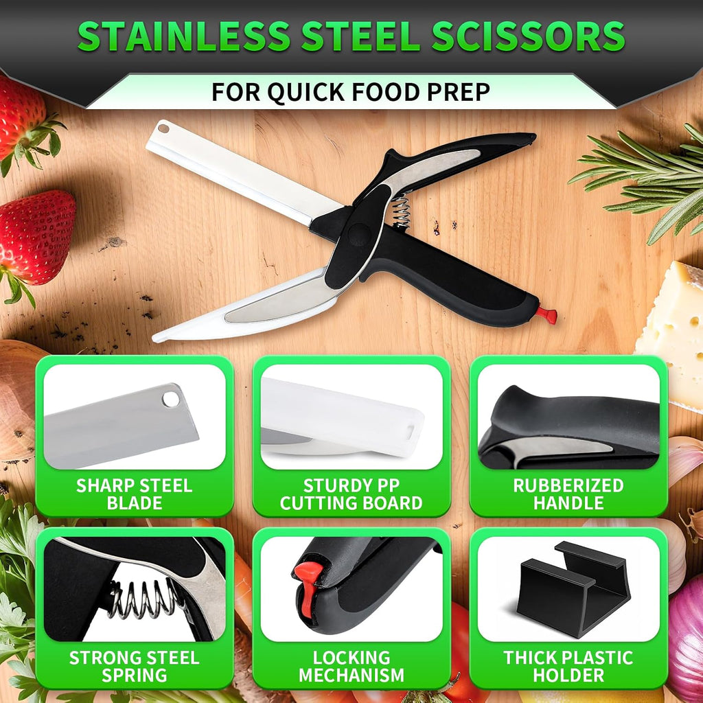 DZ Duozhan Food Cutting Scissors with Built-in Chopping Board - Premium Stainless Steel Kitchen Shears for Vegetables