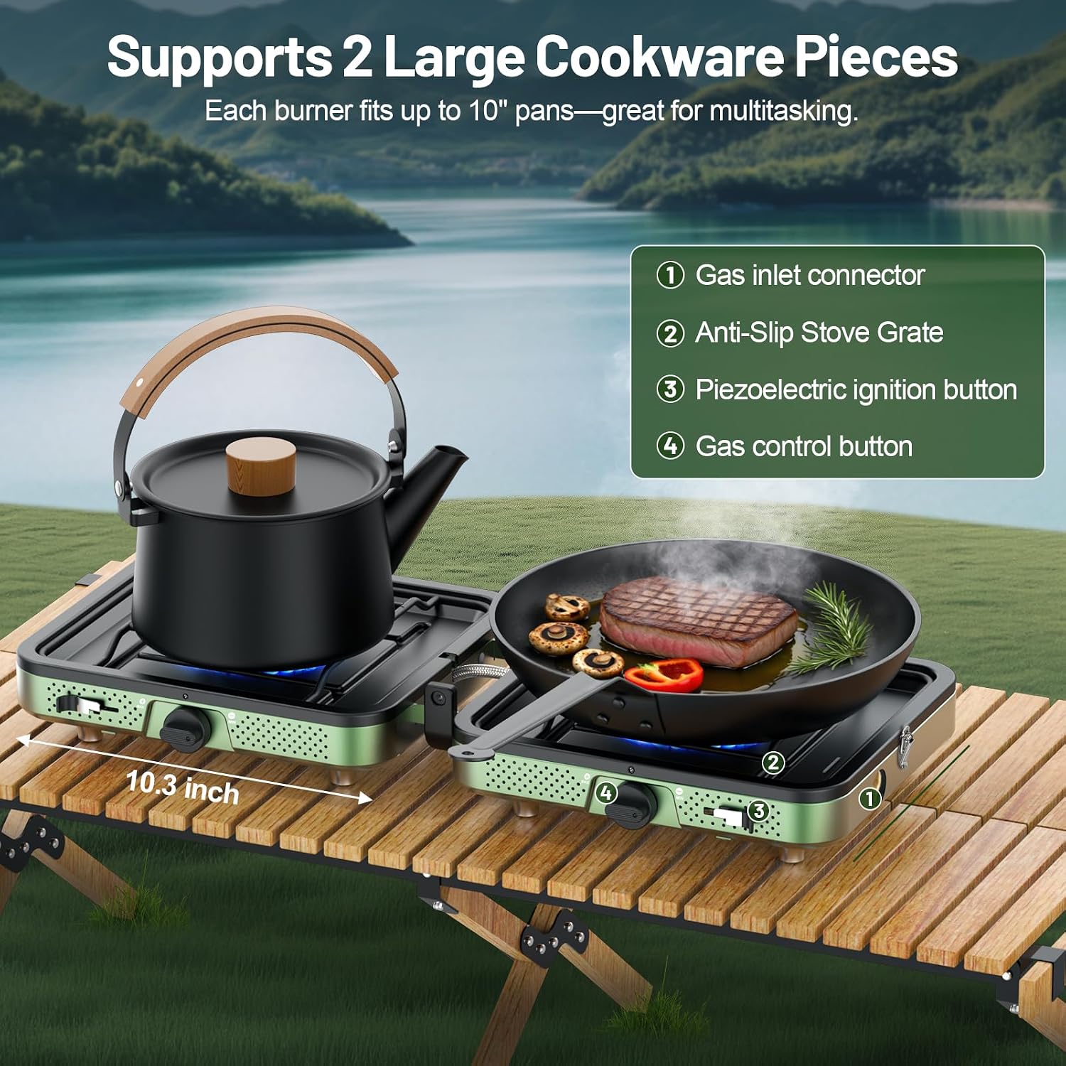 Portable Camping stove, 2 Burner Foldable Camping Stove with Griddle and Carrying Bag & Hose, 8600BTU Portable