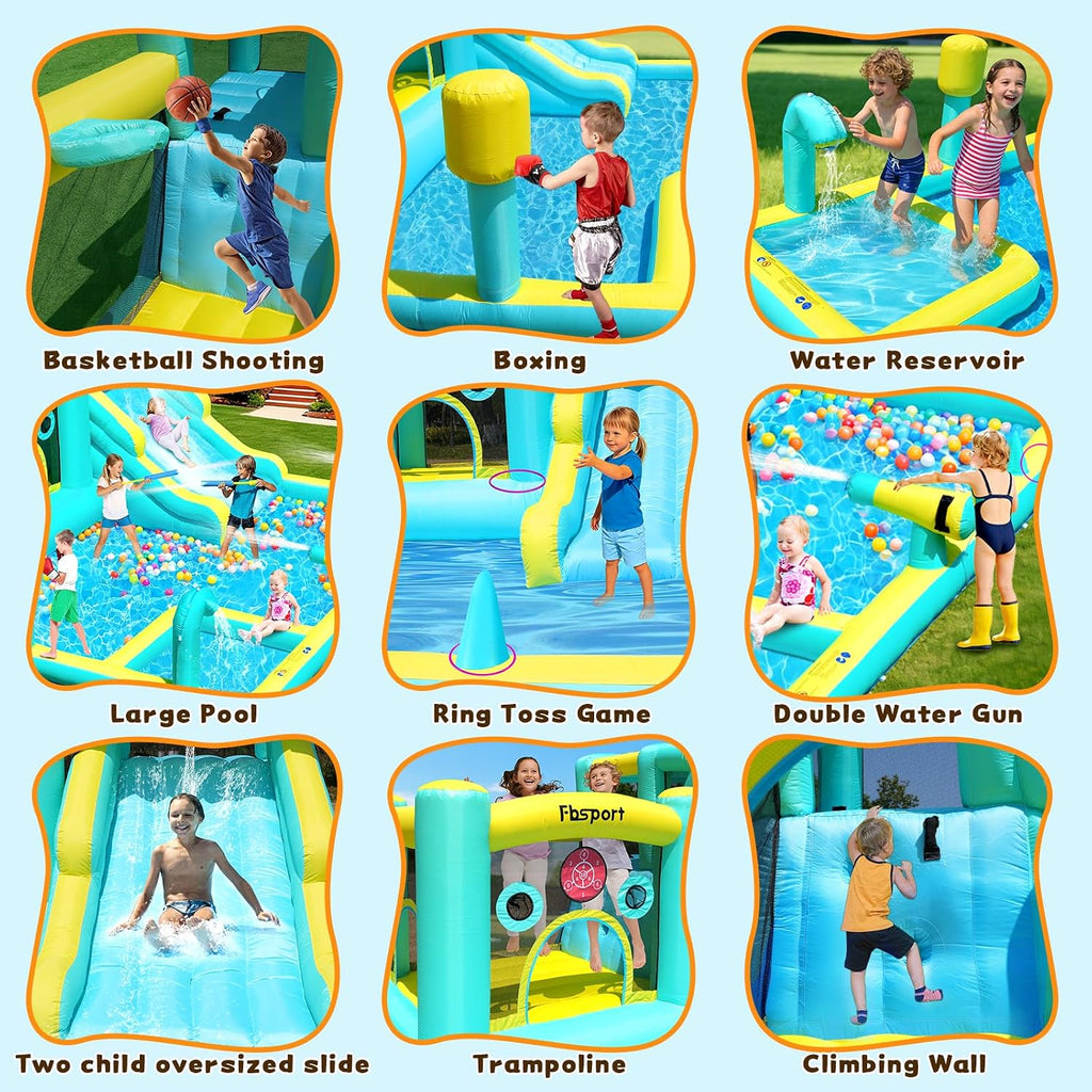 Inflatable Bounce House Water Slide, Widen Water Slide Park 10-in-1 Bounce House with 480W Blower, Jumping, Climbing