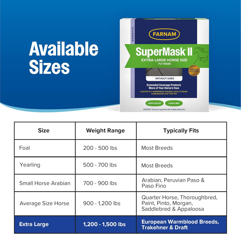 SuperMask II Horse Fly Mask Without Ears, Protects Eyes, XL Size