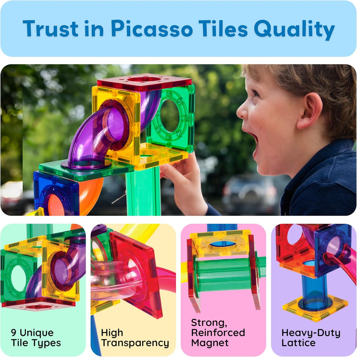 100 Piece Marble Run Magnetic Tiles Race Track STEM Ages 3+