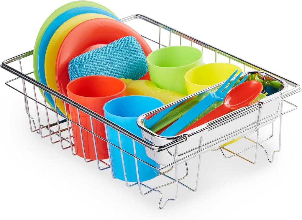 Melissa & Doug Wash and Dry Dish Set - 24 Pieces Kids Play Dishes, Play Kitchen Accessories, Toy Dishes for Kids