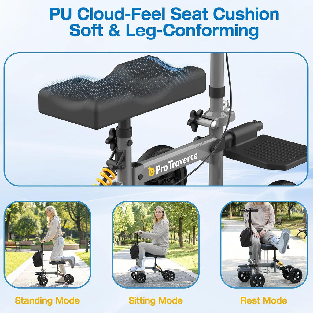 All Terrain Knee Scooter for Adults for Foot Injuries,Foldable & Steerable Knee Walker with Shock Absorption, 300lbs