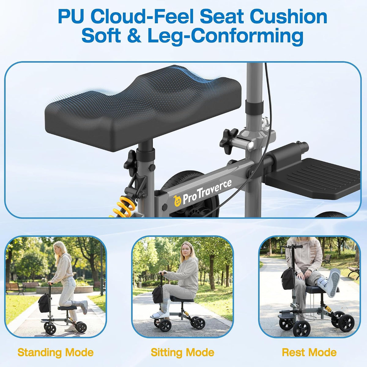 All Terrain Knee Scooter for Adults for Foot Injuries,Foldable & Steerable Knee Walker with Shock Absorption, 300lbs