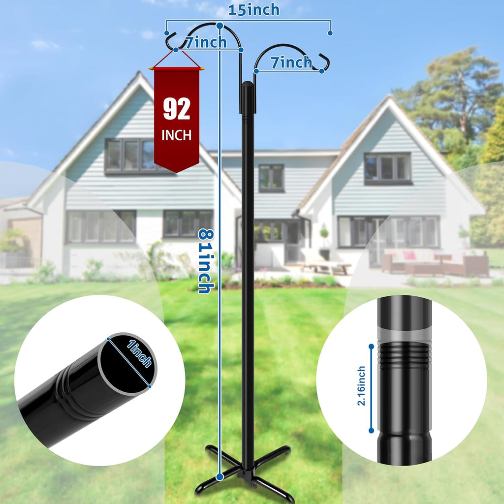 Double Shepherds Hooks for Outdoor, 92 Inch Bird Feeder Pole with 5 Prong Base, Upgrade 1 INCH Thick Heavy Duty