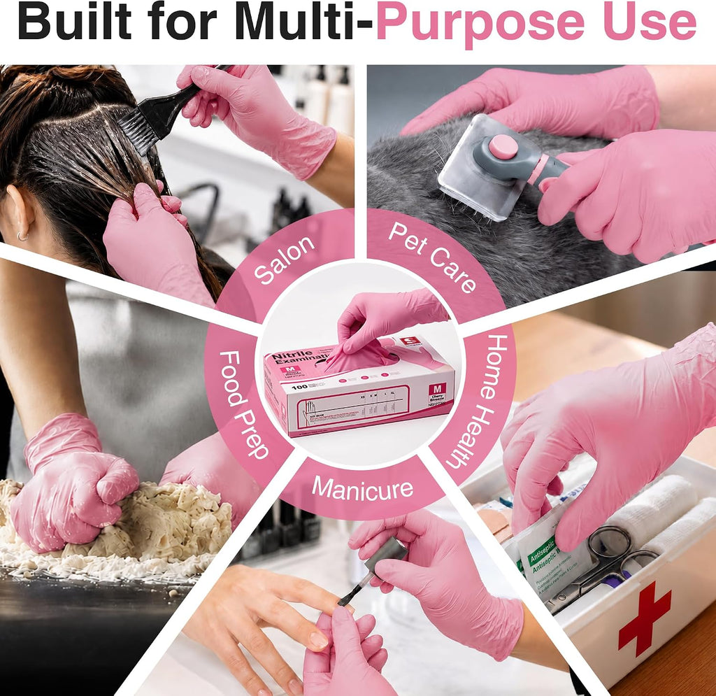 Medical Nitrile Exam Gloves, Powder & Latex Free, Pink