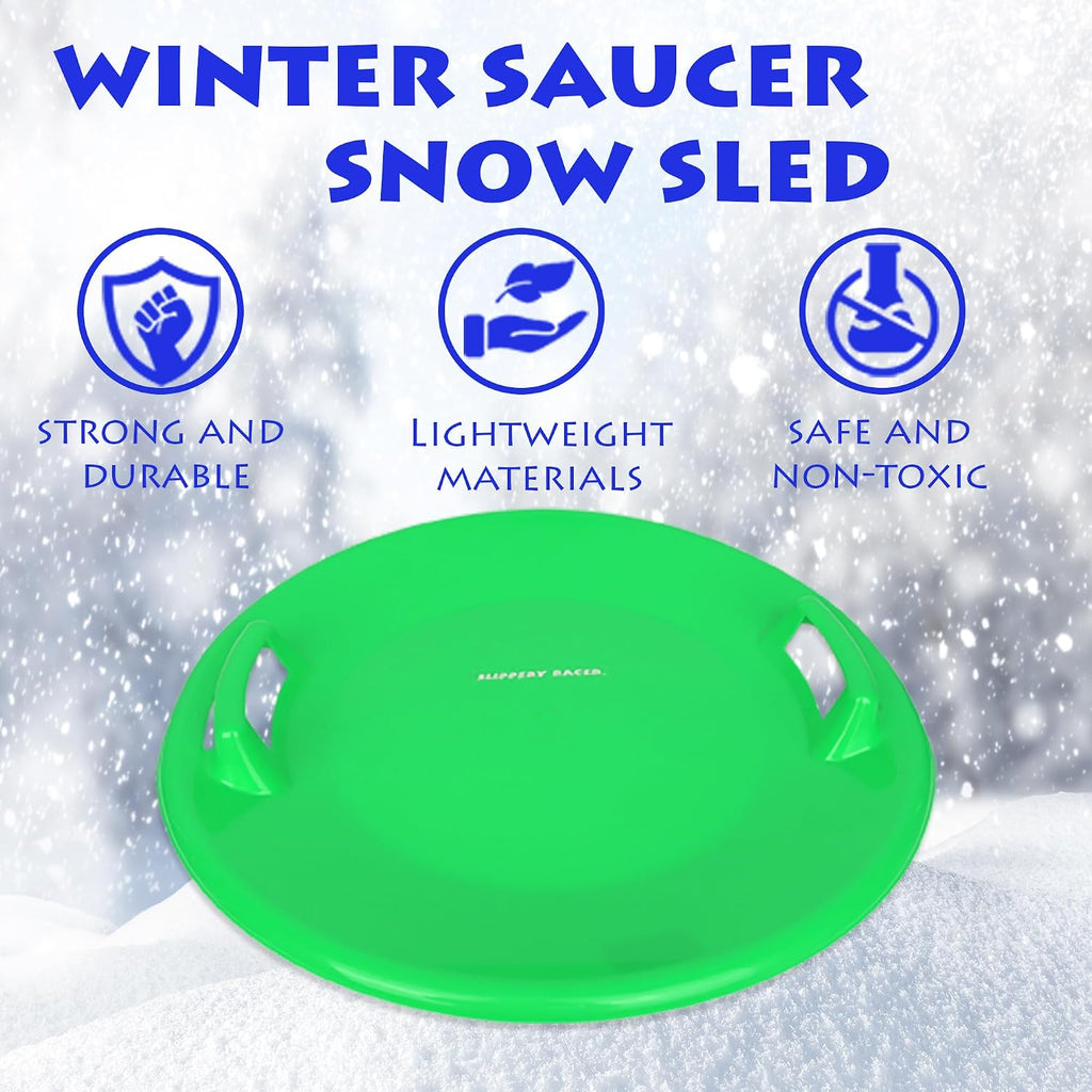 Heavy-Duty Cold Resistant Downhill Pro Adults and Kids Plastic Outdoor Winter Saucer Disc Snow Sled with Handles