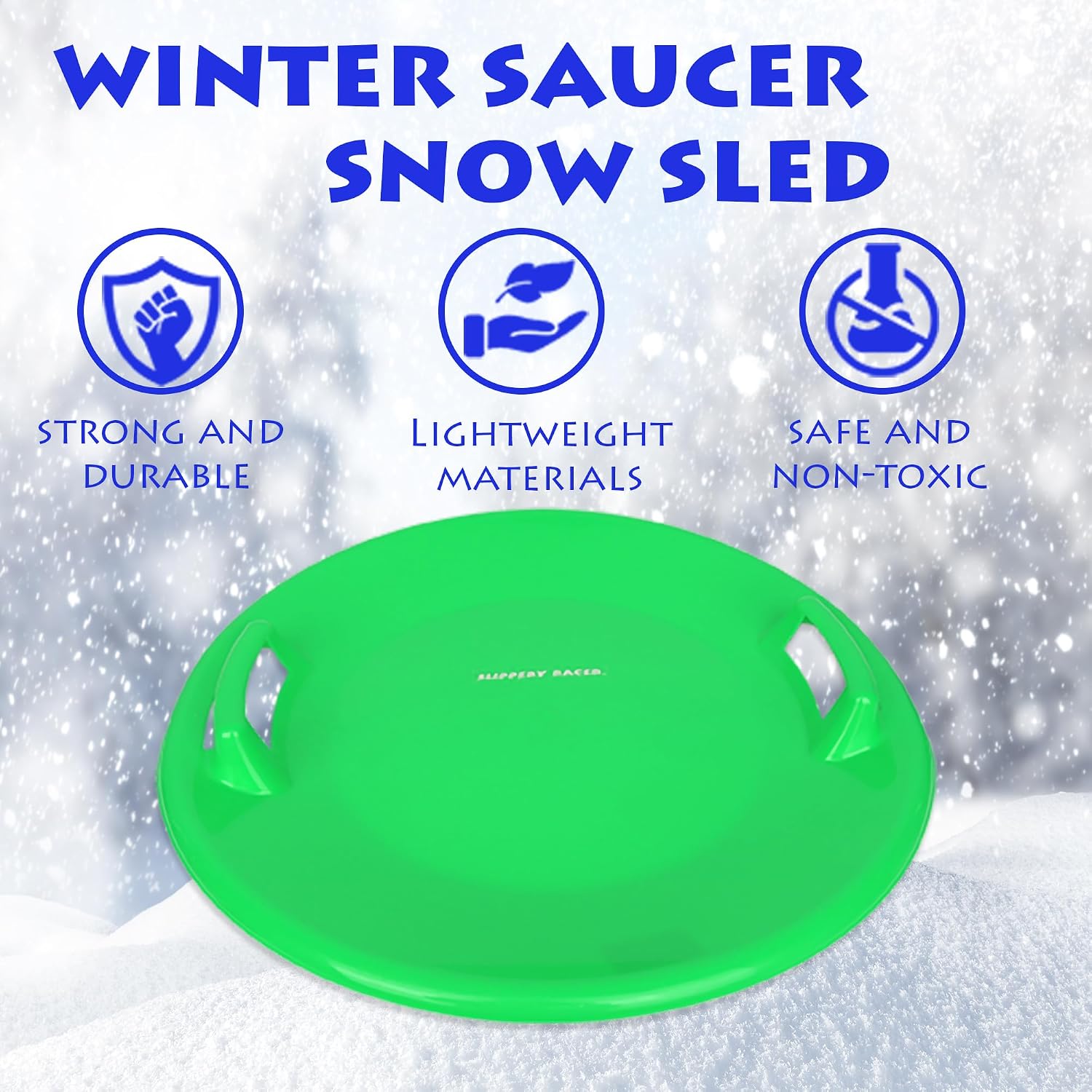 Heavy-Duty Cold Resistant Downhill Pro Adults and Kids Plastic Outdoor Winter Saucer Disc Snow Sled with Handles