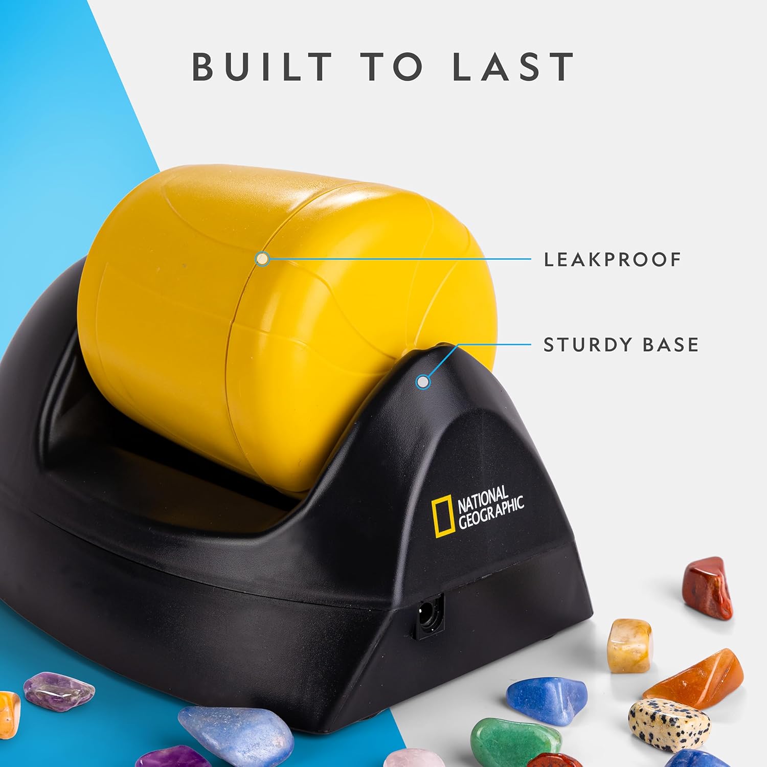 National Geographic Starter Rock Tumbler Kit for Kids and Adults | Leak-Proof Rubber Barrel, 1/2 Lb. Rough Gemstones