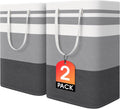 2 Pack Large Laundry Baskets, Laundry Hampers Bags (Grey 75Lx2) | Waterproof, Freestanding, Collapsible Clothes