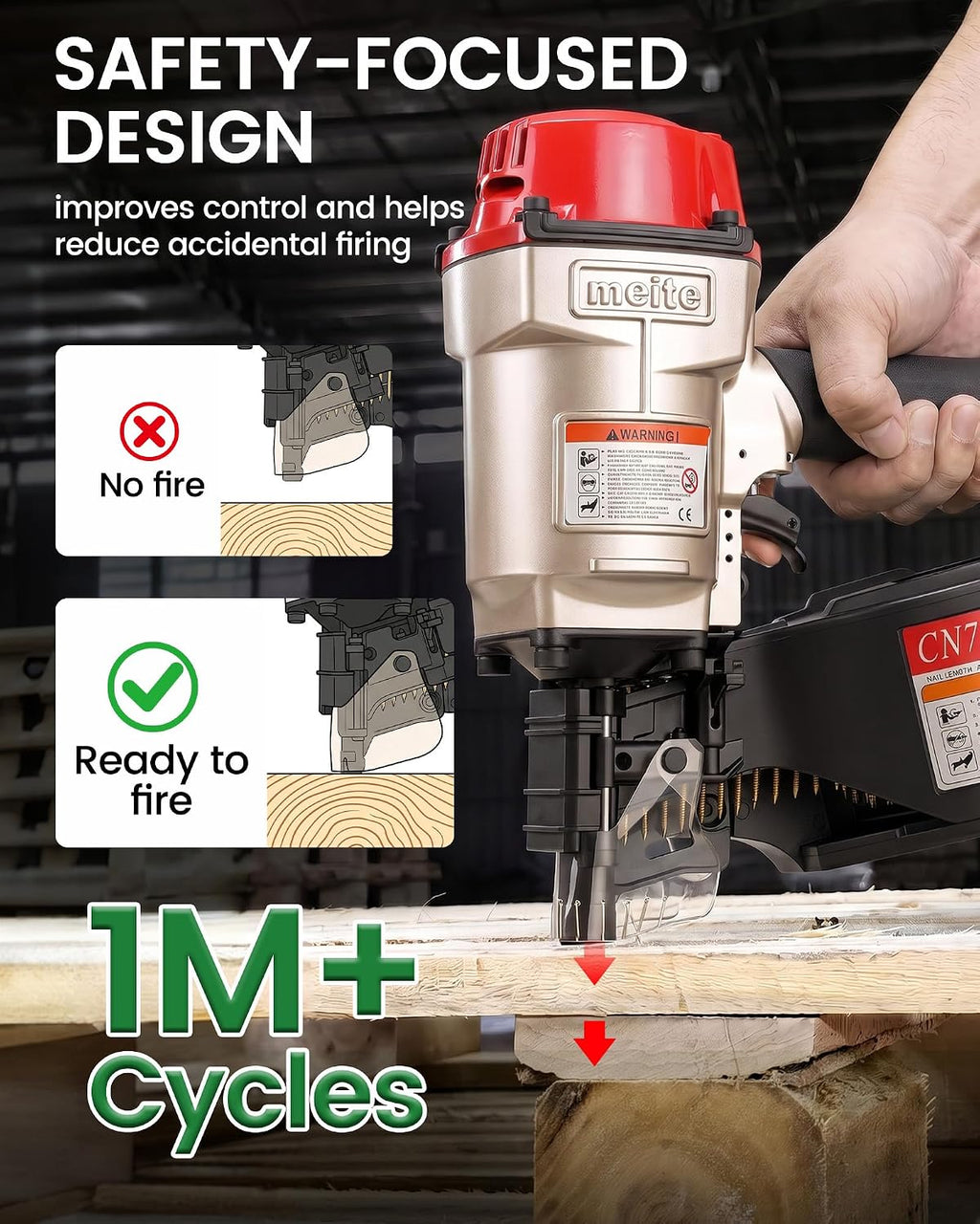 CN70B Coil Nailer Pneumatic Nail Gun for 15 Degree 1-3/4" to 2-3/4"