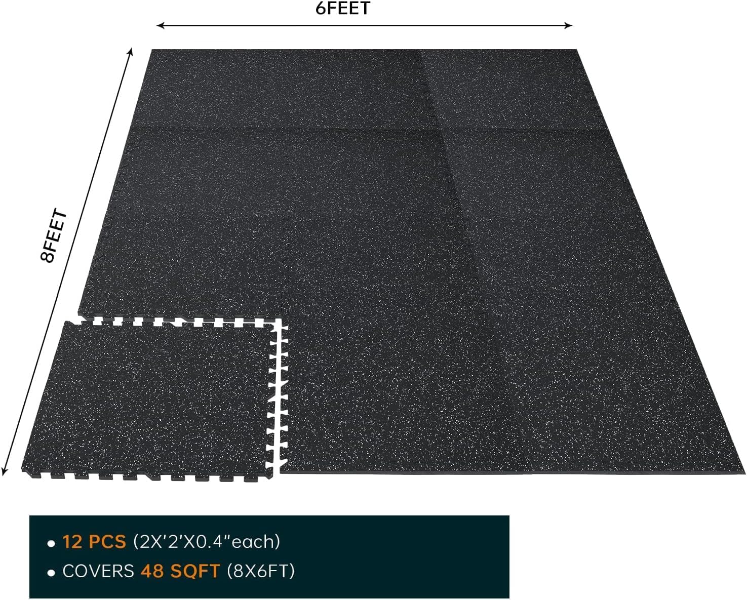 1/2" Thick 48 Sq Ft Rubber Top Gym Flooring, 12 Pcs High Density EVA Foam Exercise Equipment Mats - Interlocking