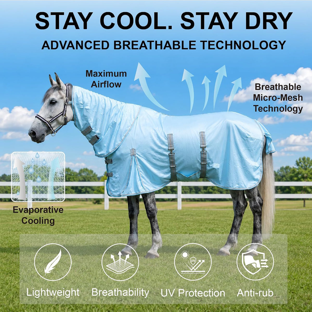 Horse Fly Sheet with Neck & Belly Wrap, Breathable Fine Mesh