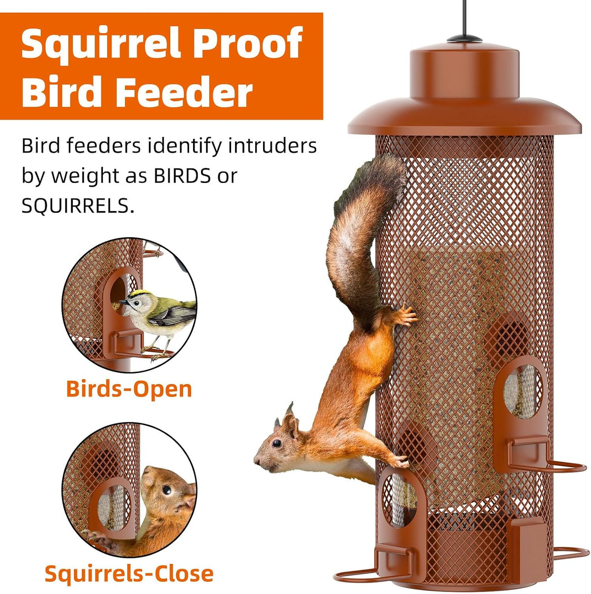Metal Squirrel Proof Bird Feeder,Bird Feeders for Outdoors,Weight Activated Squirrel Proof Wild Bird Feeders with
