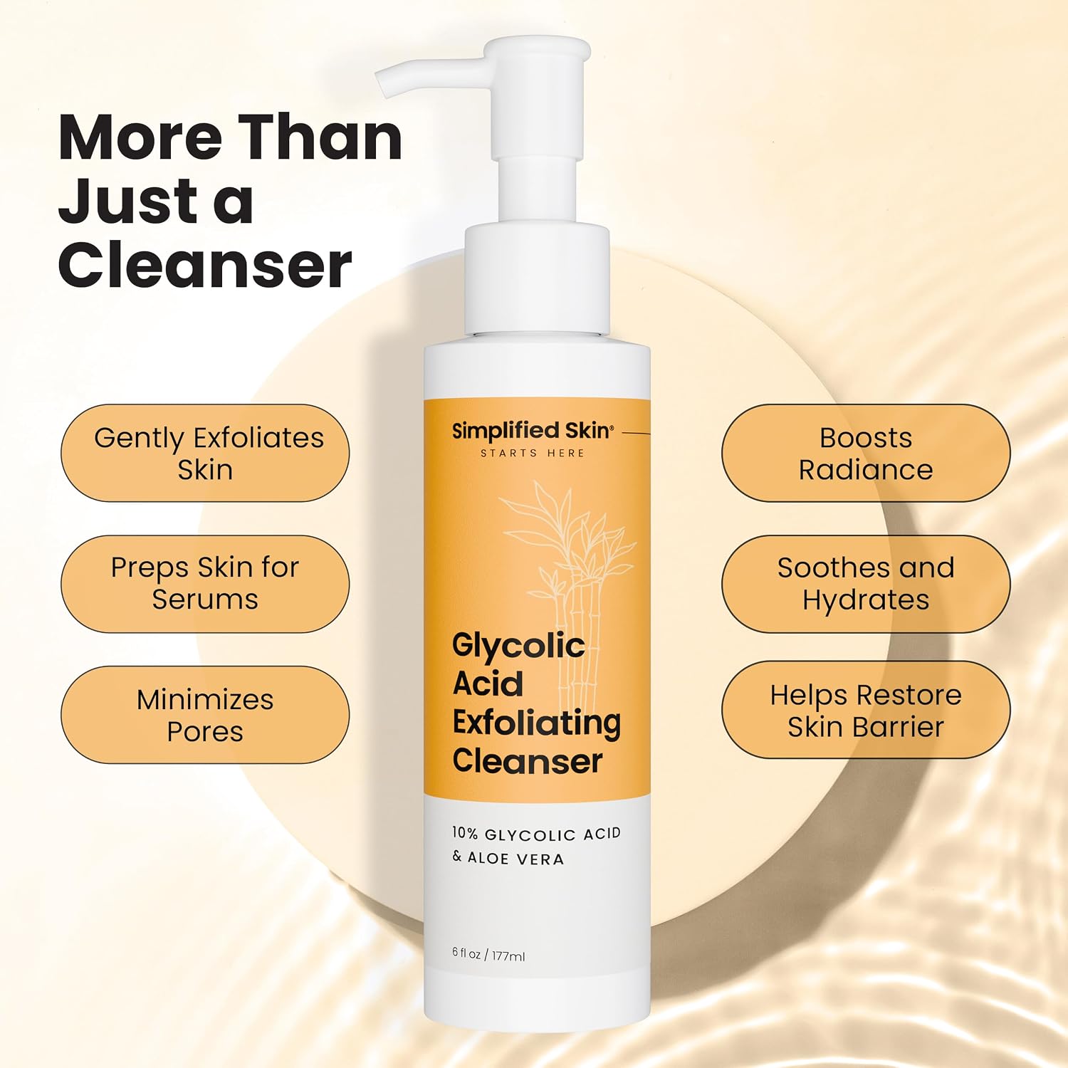 Glycolic Acid Face Wash & Cleanser, 10% AHA | 10% Glycolic Acid with Aloe Vera & Sunflower Oil, Gently Exfoliates &