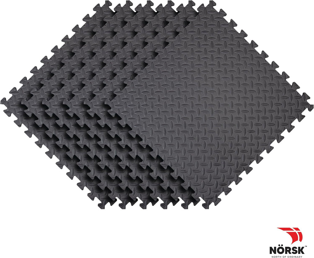 Diamond-Plate EVA Foam Gym Floor Tiles, Gray, 6-Pack