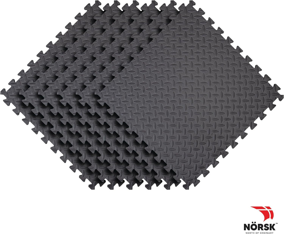 Diamond-Plate EVA Foam Gym Floor Tiles, Gray, 6-Pack