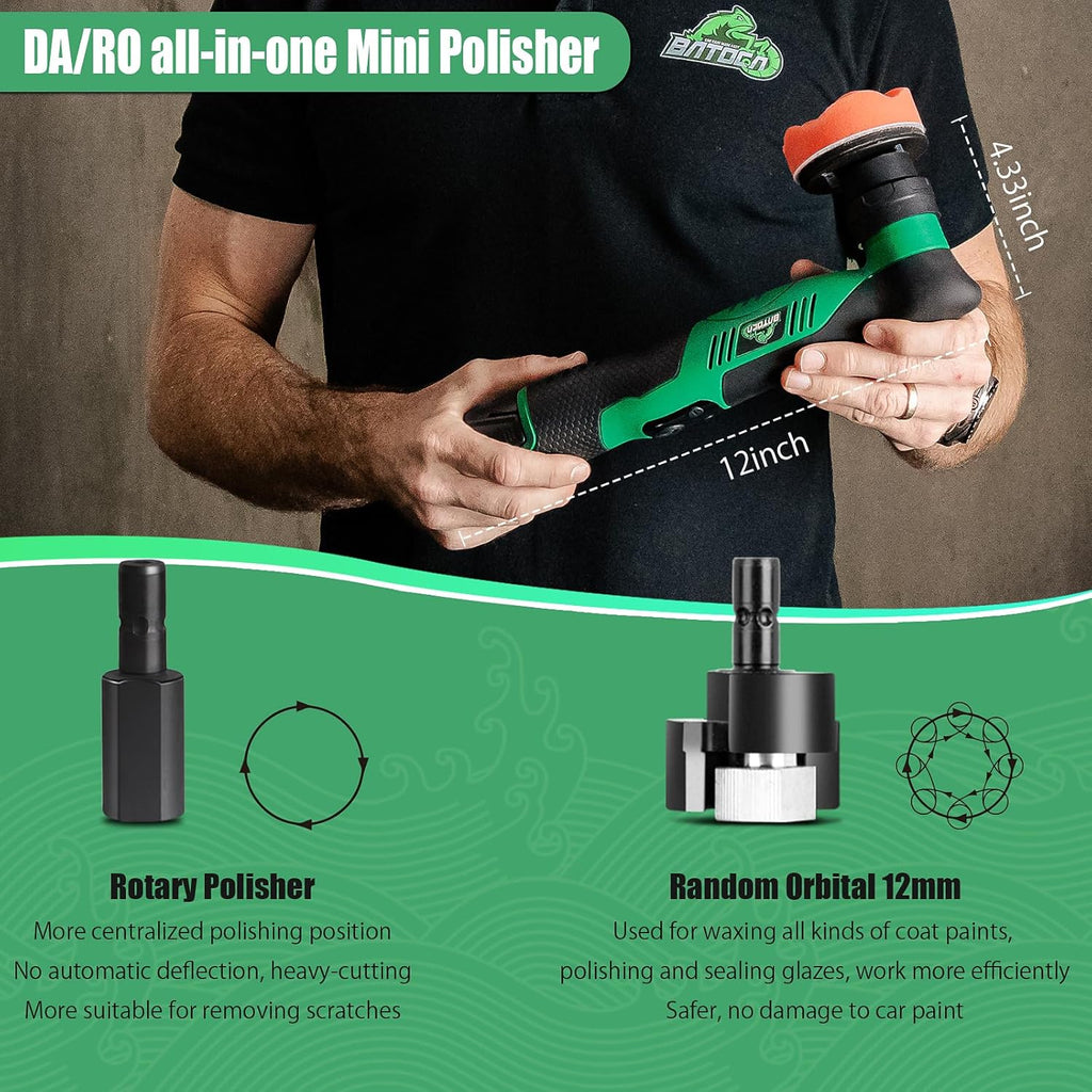 S5 Cordless Mini Car Polisher Buffer Sander Rotary & Dual Action | Small Polishing Machine Orbital 1 Inch 3 Inch