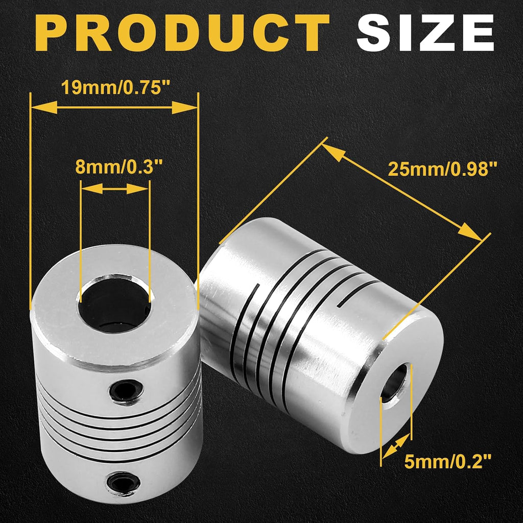 2Pcs Flexible Shaft Coupling 5mm to 8mm Shaft Aluminum Casing， 25mm Length 19mm Diameter Motor Coupler for 3D Printer