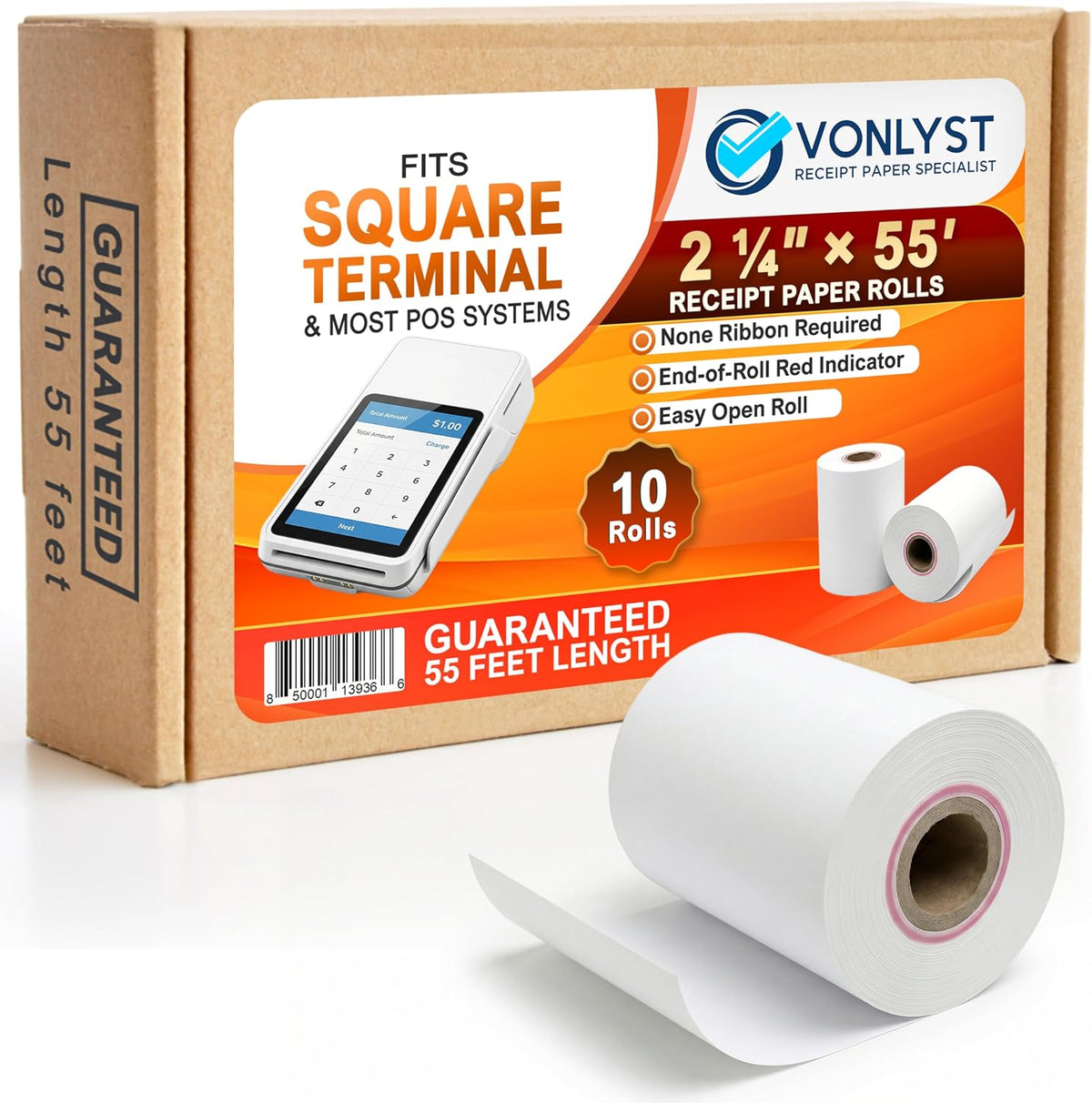Square Terminal Paper Rolls 2 1/4" x 55' – Vonlyst BPA Free Thermal Receipt Paper for Square Credit Card Machine POS