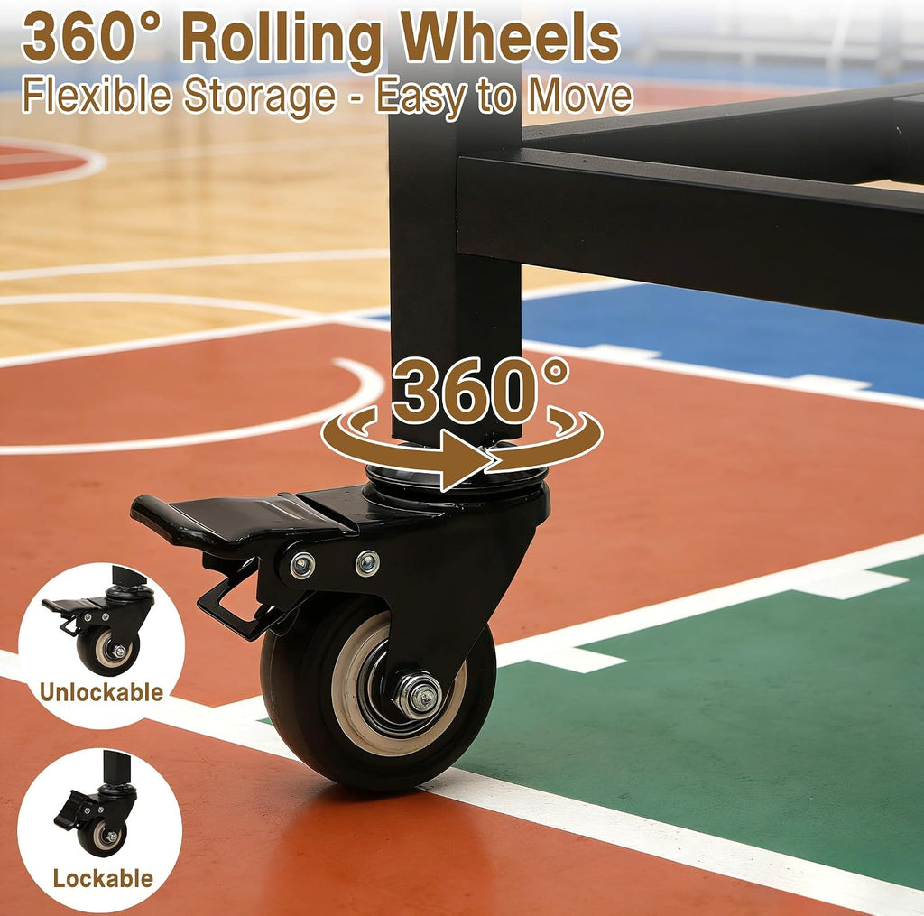 Ball Storage Cart, Lockable Rolling Basketball Storage Bin | Ball Organizer with Wheels, Secure Sports Exercise Ball