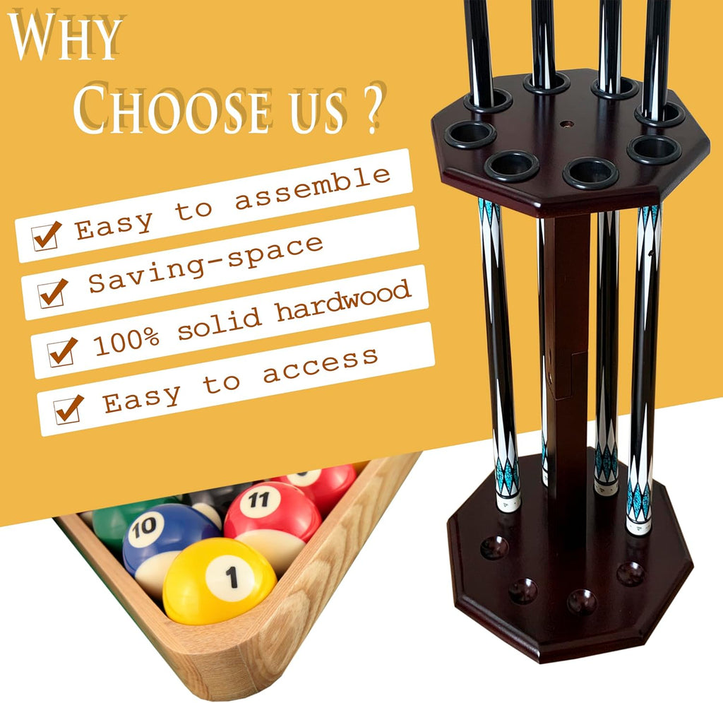 Freestanding Billiard Cue Rack, Pool Table Accessories Hold 8 Cues, Pool Cue Stick Holder, Wooden Floor Stand Pool