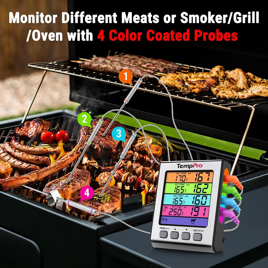 TempTrack Digital Meat Thermometer with 4 Temperature Probes