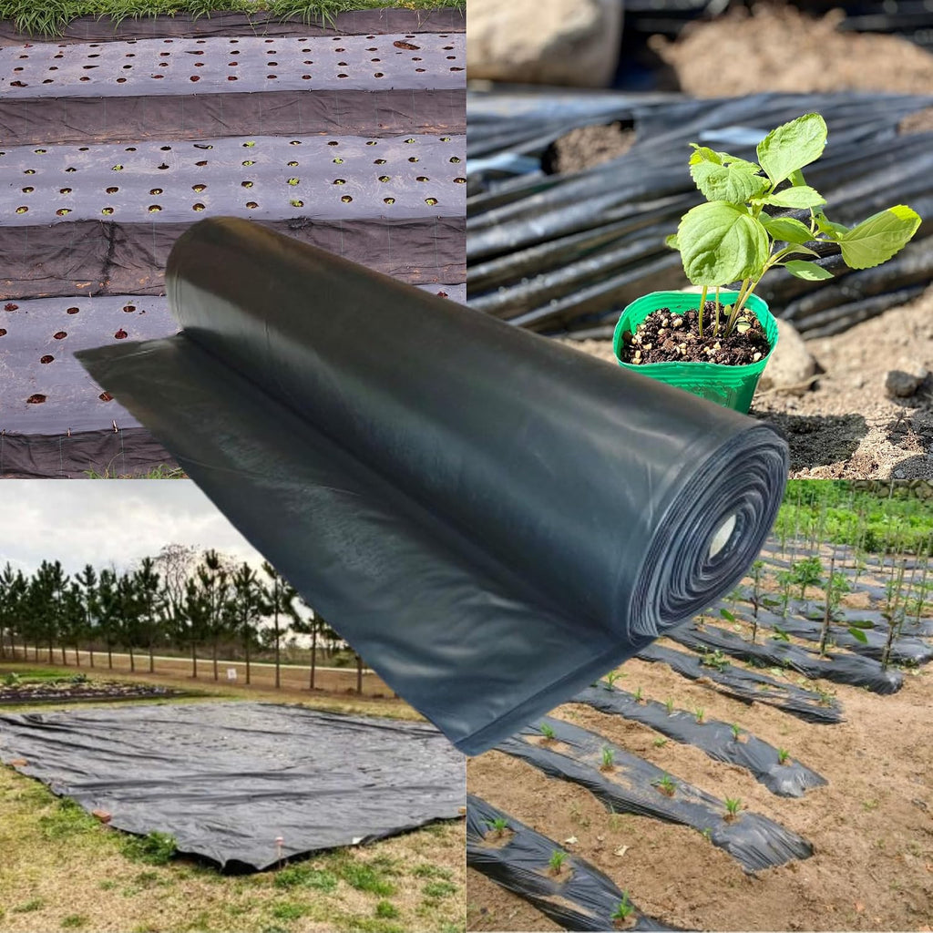 Weed Control 6 Mil Black Plastic Sheeting - Heavy Duty Weed Barrier Landscape Fabric for Outdoor Gardens, Non Woven