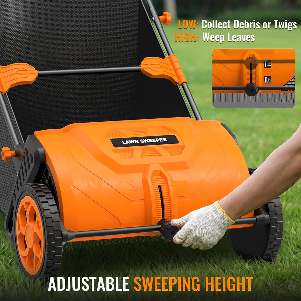 26 Inch Push Lawn Sweeper, 3.8 Cu. ft Grass Cutter, Hopper Bag