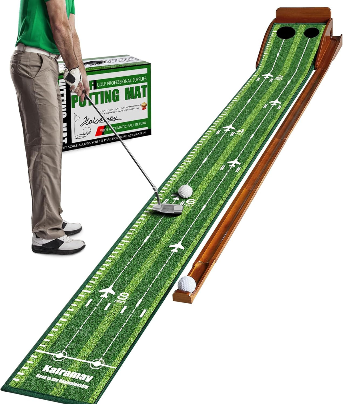 Putting Green Indoor Golf Putting Mat – Easy to Assemble with Automatic Ball Return, Wrinkle-Free Close to Real Green