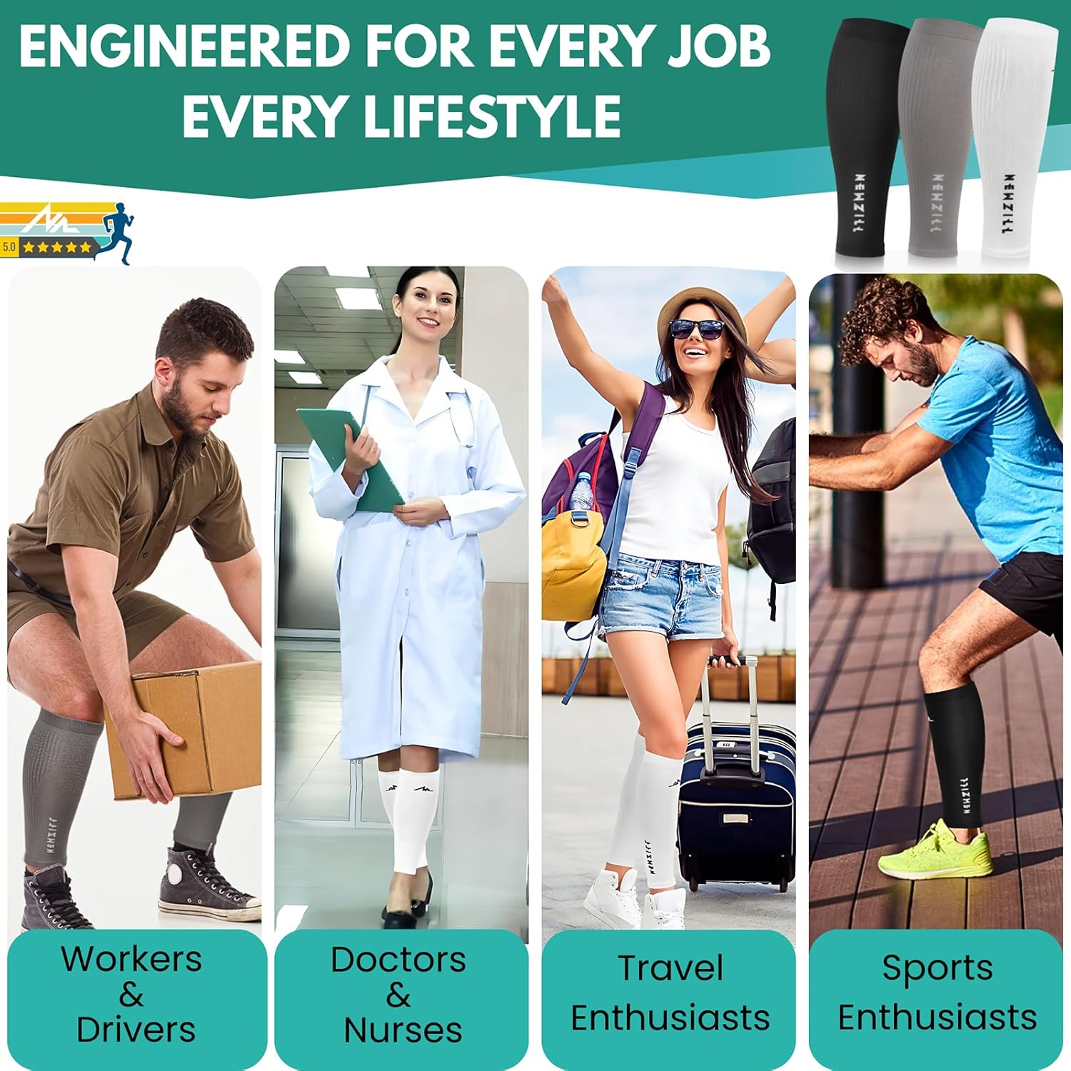 Compression Calf Sleeves (20-30mmHg) for Men & Women Perfect Option to Compression Socks for Running Travel Nursing
