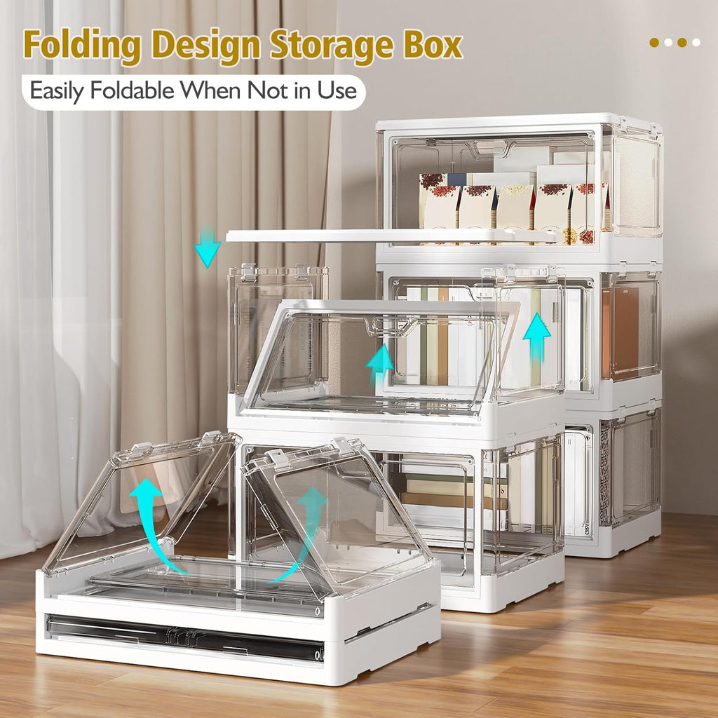 Clear Storage Bin with Lid 3 Pack 【Stackable & Sturdy】 Plastic Multifunctional Folding Storage Bins for Bedroom