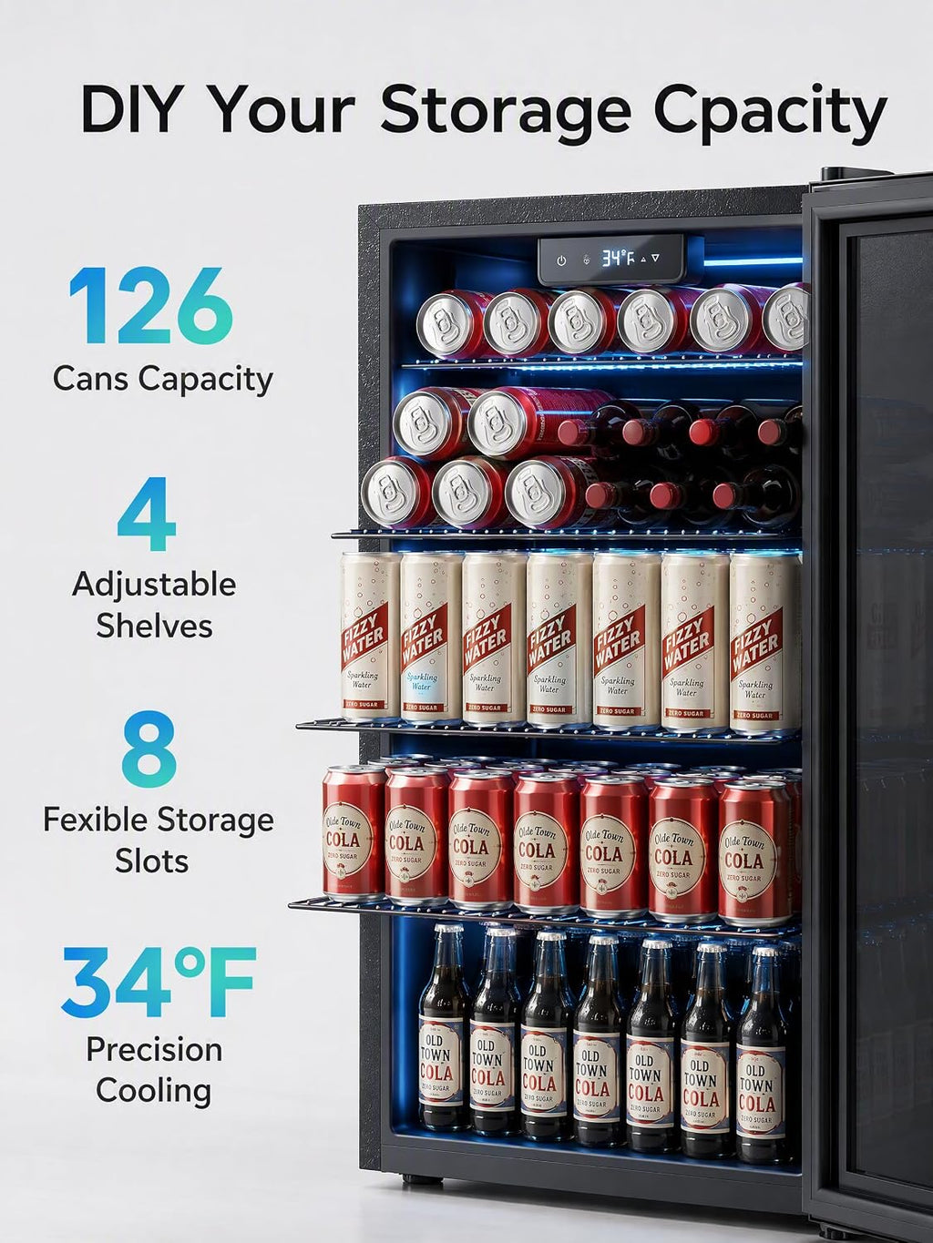 126 Can Mini Fridge, 3.2 Cu.Ft Beverage Refrigerator, Drink Cooler