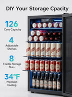 126 Can Mini Fridge, 3.2 Cu.Ft Beverage Refrigerator, Drink Cooler