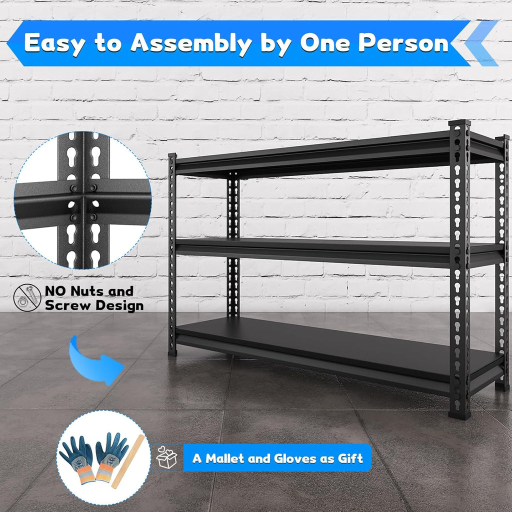 48" W Garage Shelving Heavy Duty, 1500LBS Loads Adjustable Garage Storage Shelves, 3-Tier Metal Shelving Units and