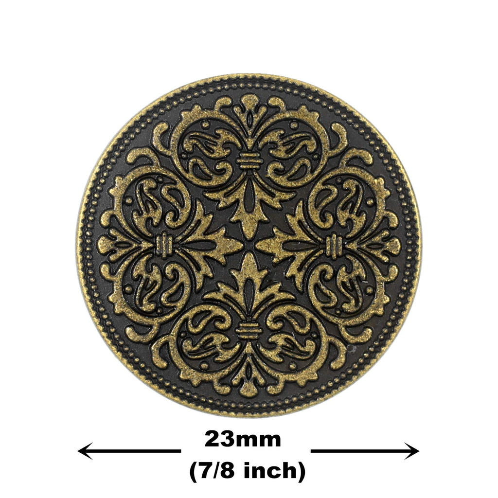 12 Pieces Mandala Metal Shank Buttons. 23mm. (Antique Brass)