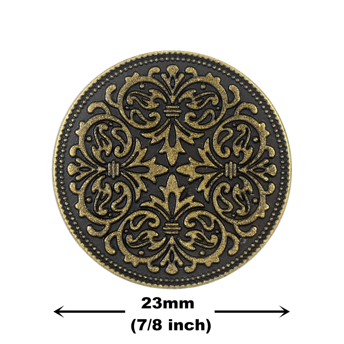12 Pieces Mandala Metal Shank Buttons. 23mm. (Antique Brass)