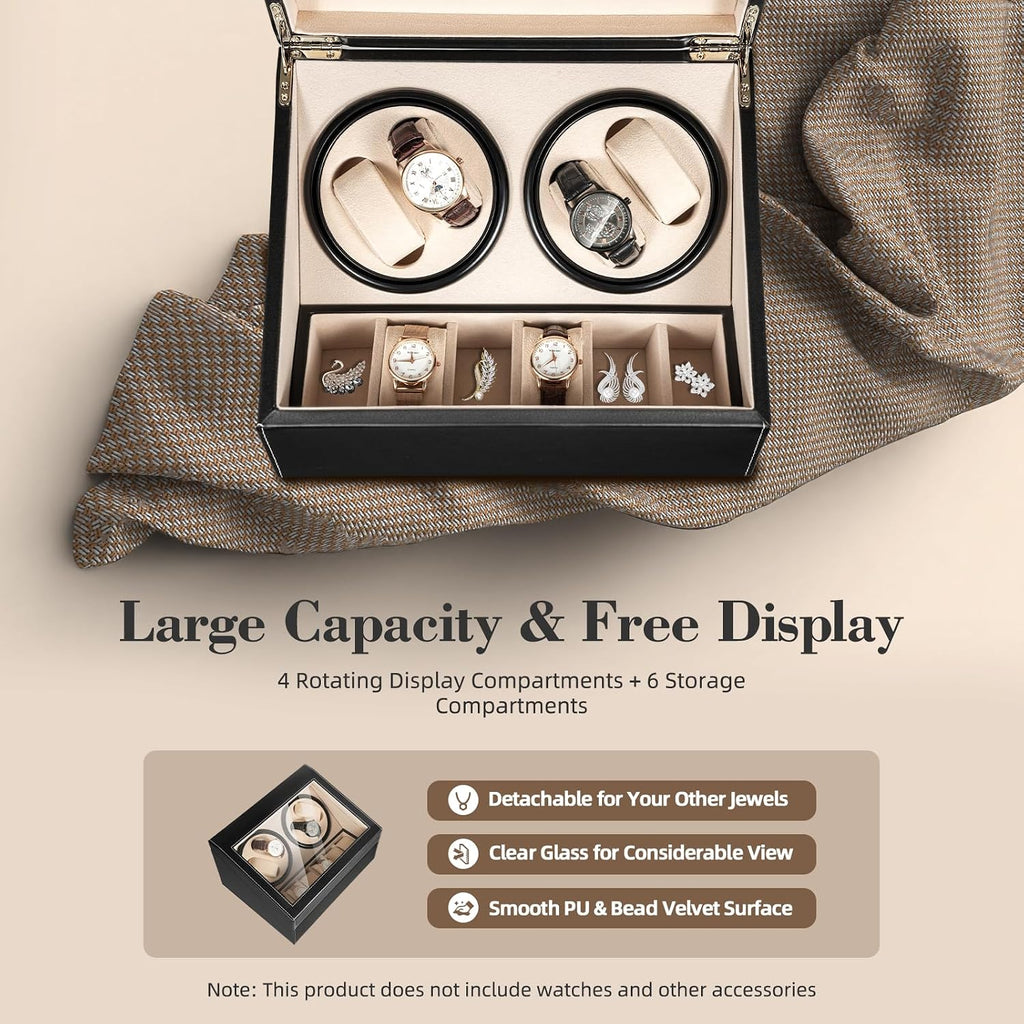 Leather Automatic Watch Winder Box, Quiet Motor with Adjustable Rotation Modes