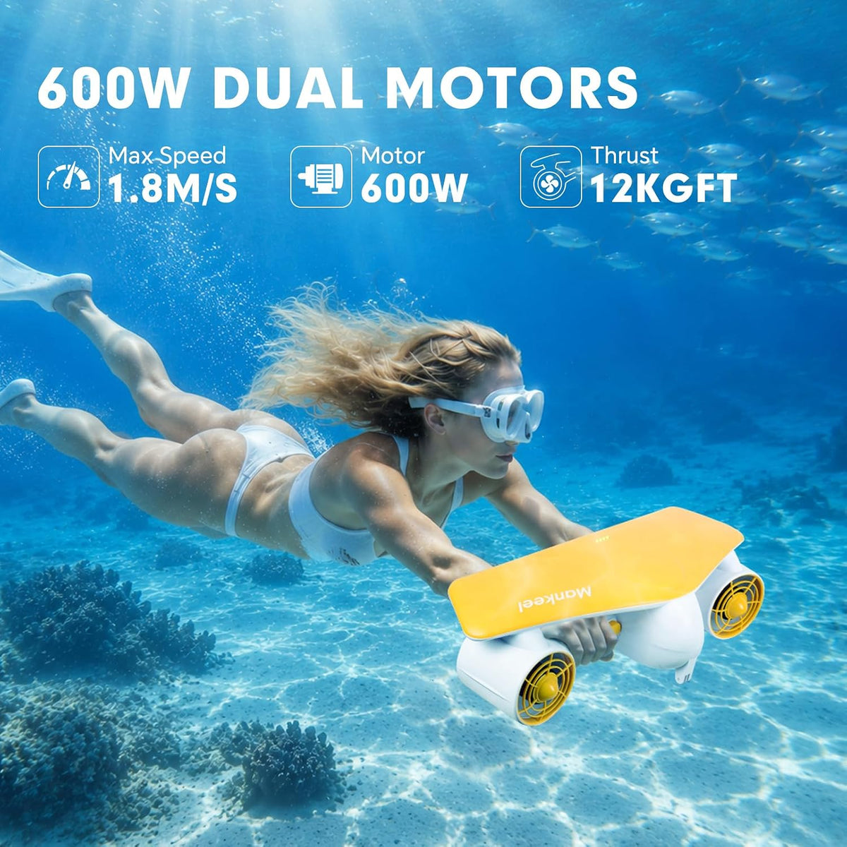Underwater Scooter with Action Camera Mount, 26lbf Sea Scooter 30 Minutes Water Scooter for Adults 50M Waterproof