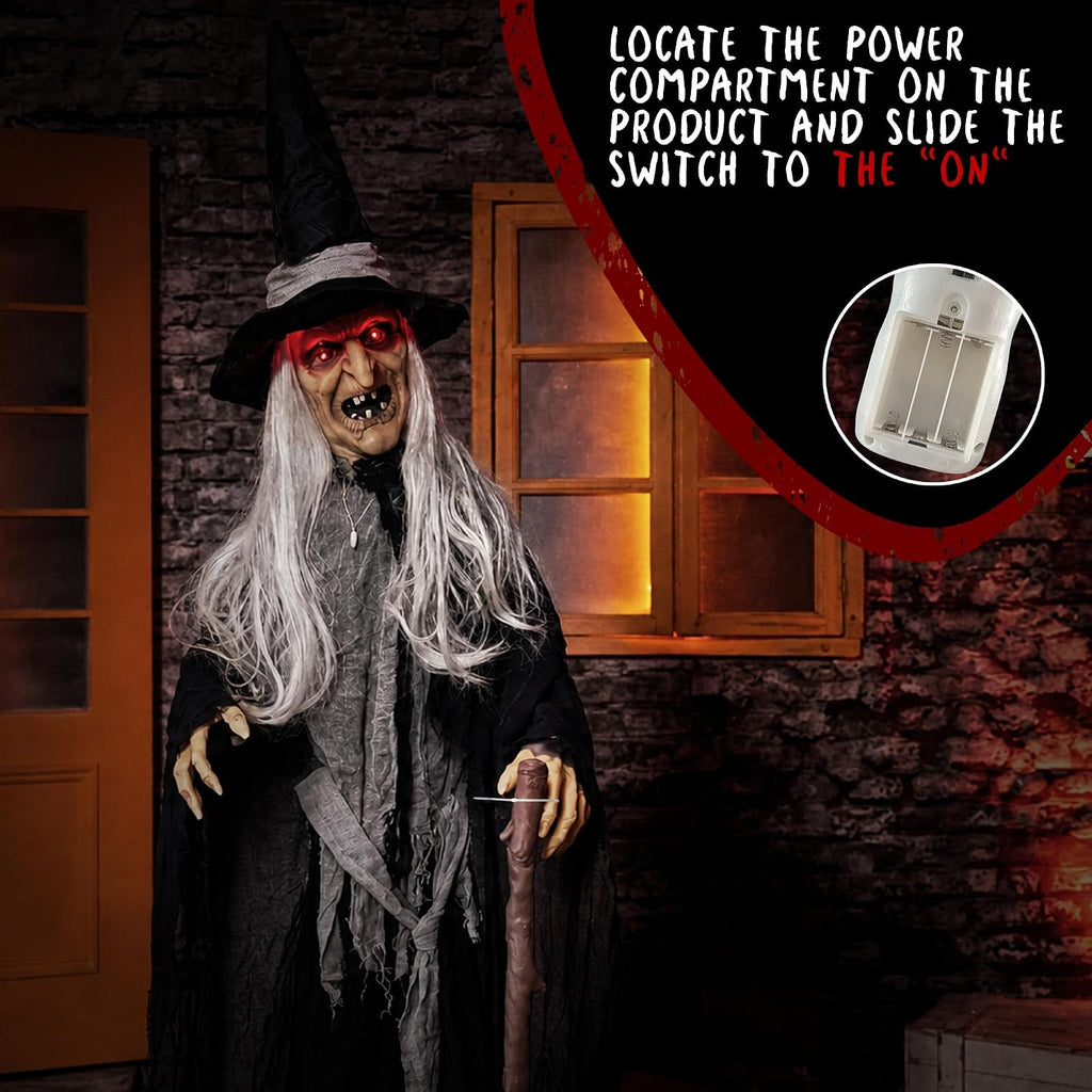 Halloween Animatronics Decorations, 6ft Witch Animated Talking Witch with Sound Activated, Creepy Voice, Spooky