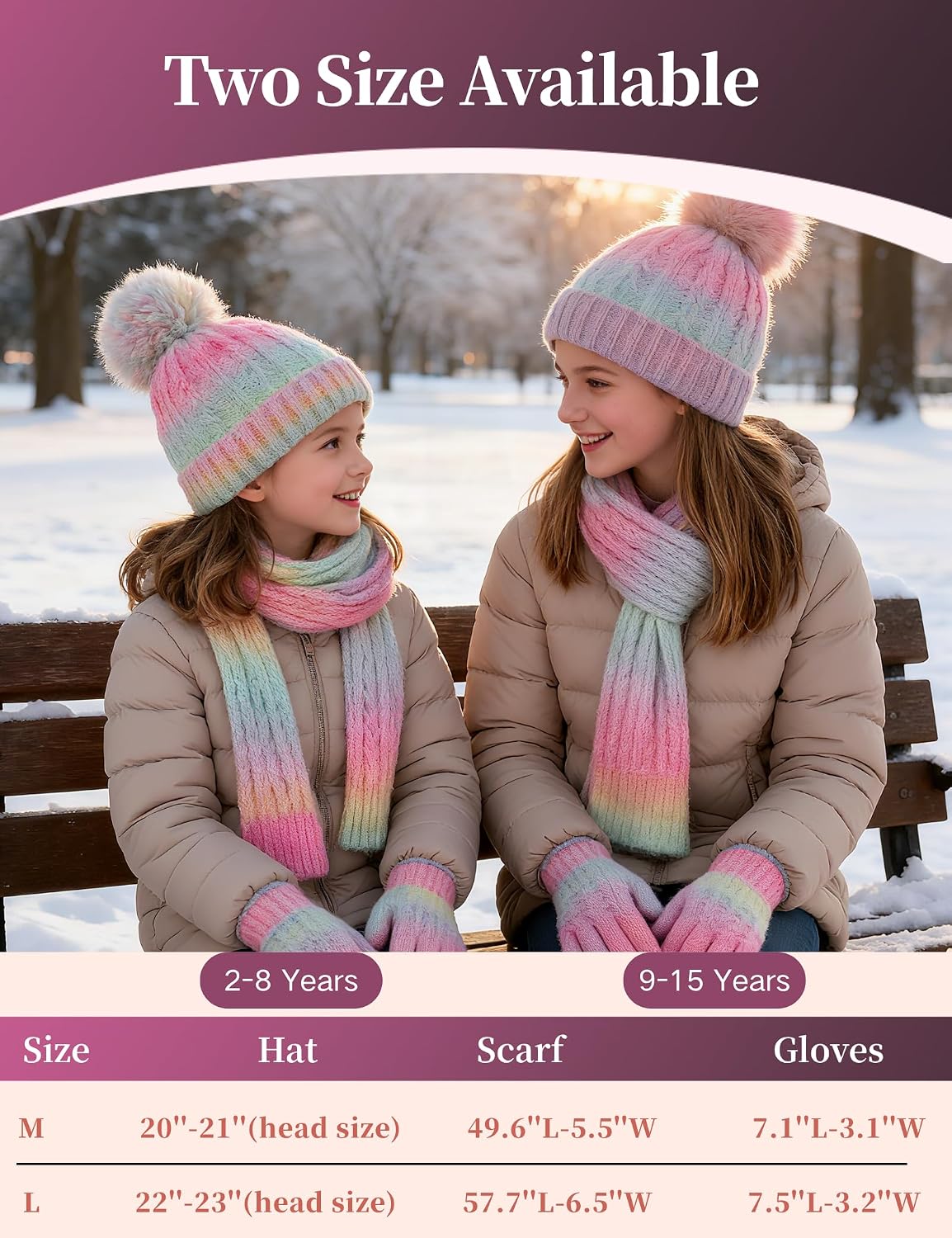 Kids Winter Hat Gloves Scarf Set, Gift for Girls Boys Toddler w/Fleece Lined Pom Beanie Ski Cap Warm Scarf Mittens