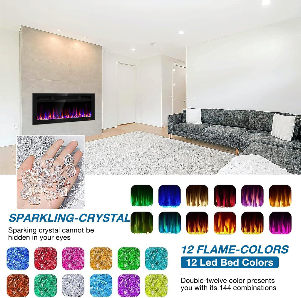 31 Inch Electric Fireplace Recessed and Wall Mounted, Fireplace Heater and Linear Fireplace, Ultra-Thin Electric