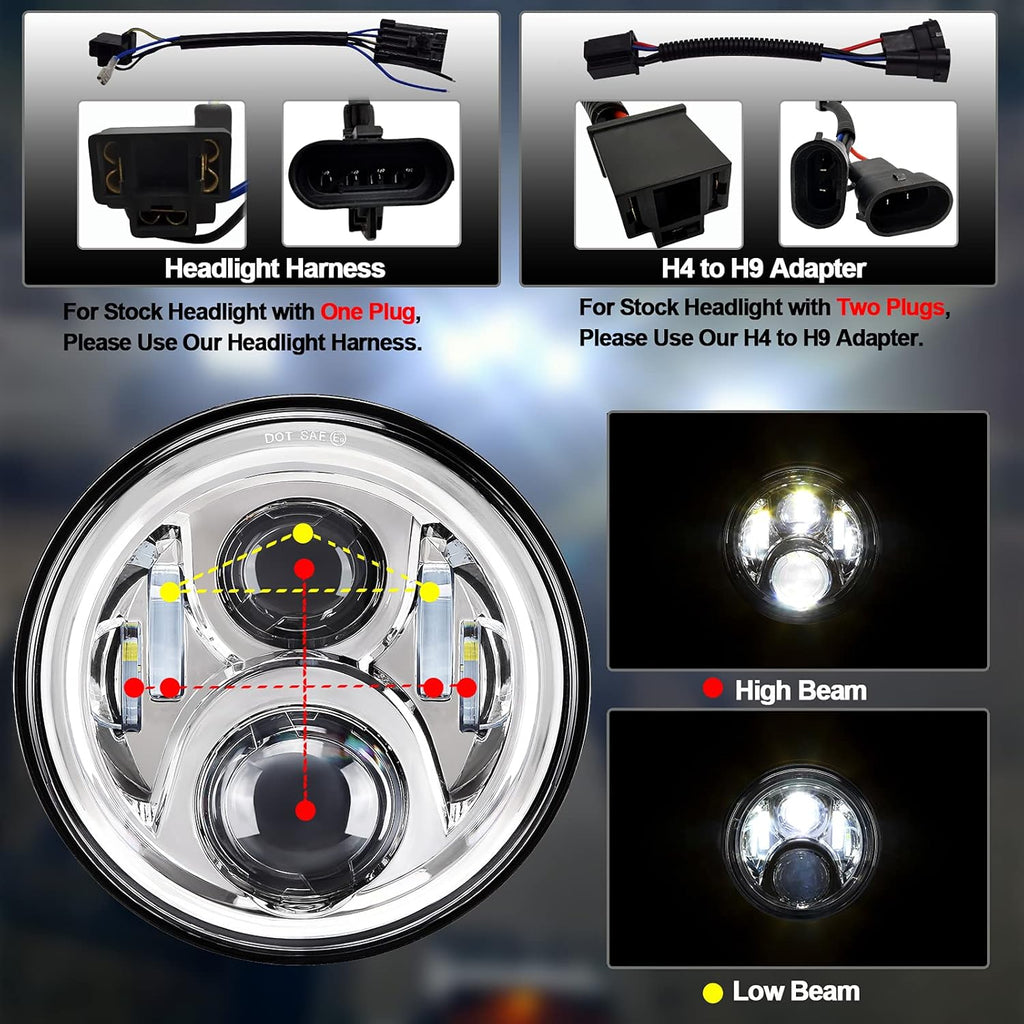 7 inch Motorcycle LED Headlight 4.5" Fog Passing Lights DOT Kit Compatible with Harley Davidson Fat Boy Street Glide