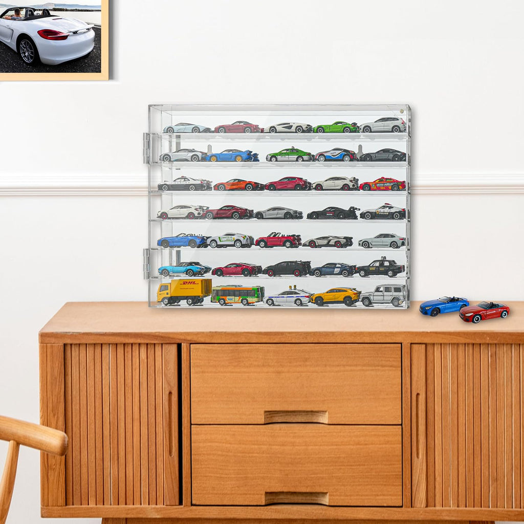 Model Car Display Case for Toy Cars, Matchbox Cars,1/64 Scale Diecast Display Case,Wall Mount,Mirrored Back,Hot 1/64